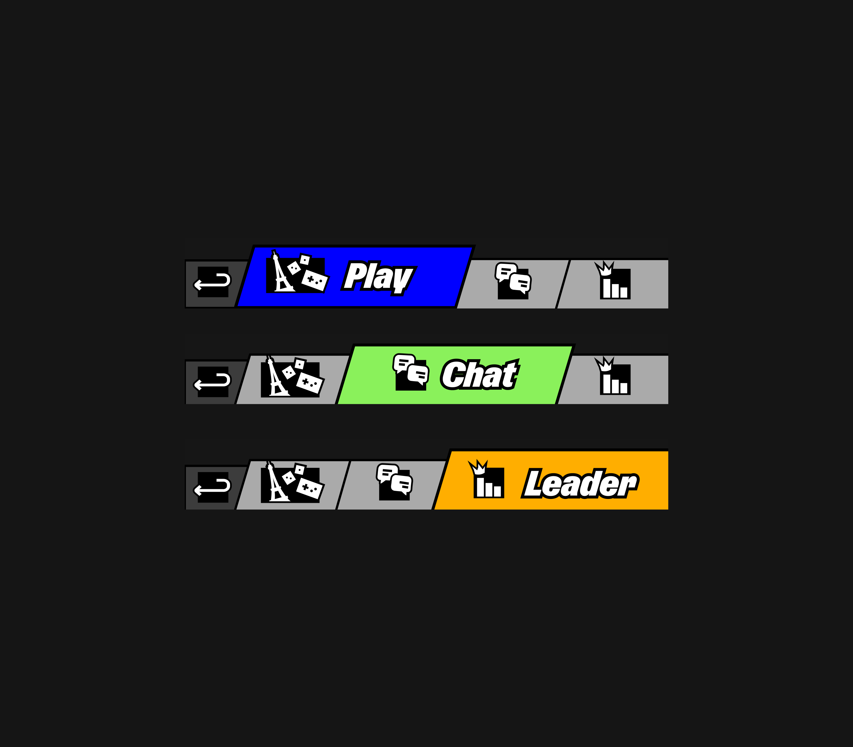 JOYCO JAM Play, Chat, and Leader navigation states