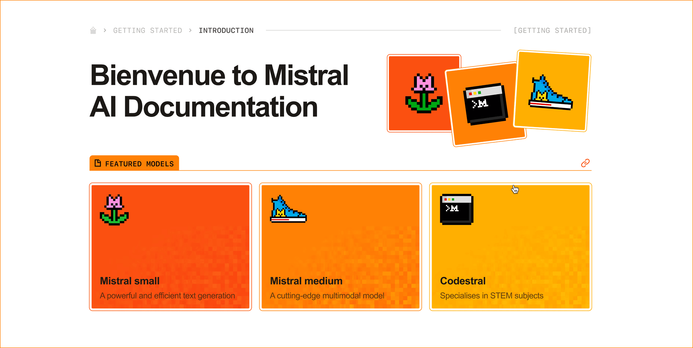 Mistral docs home with the featured model cards