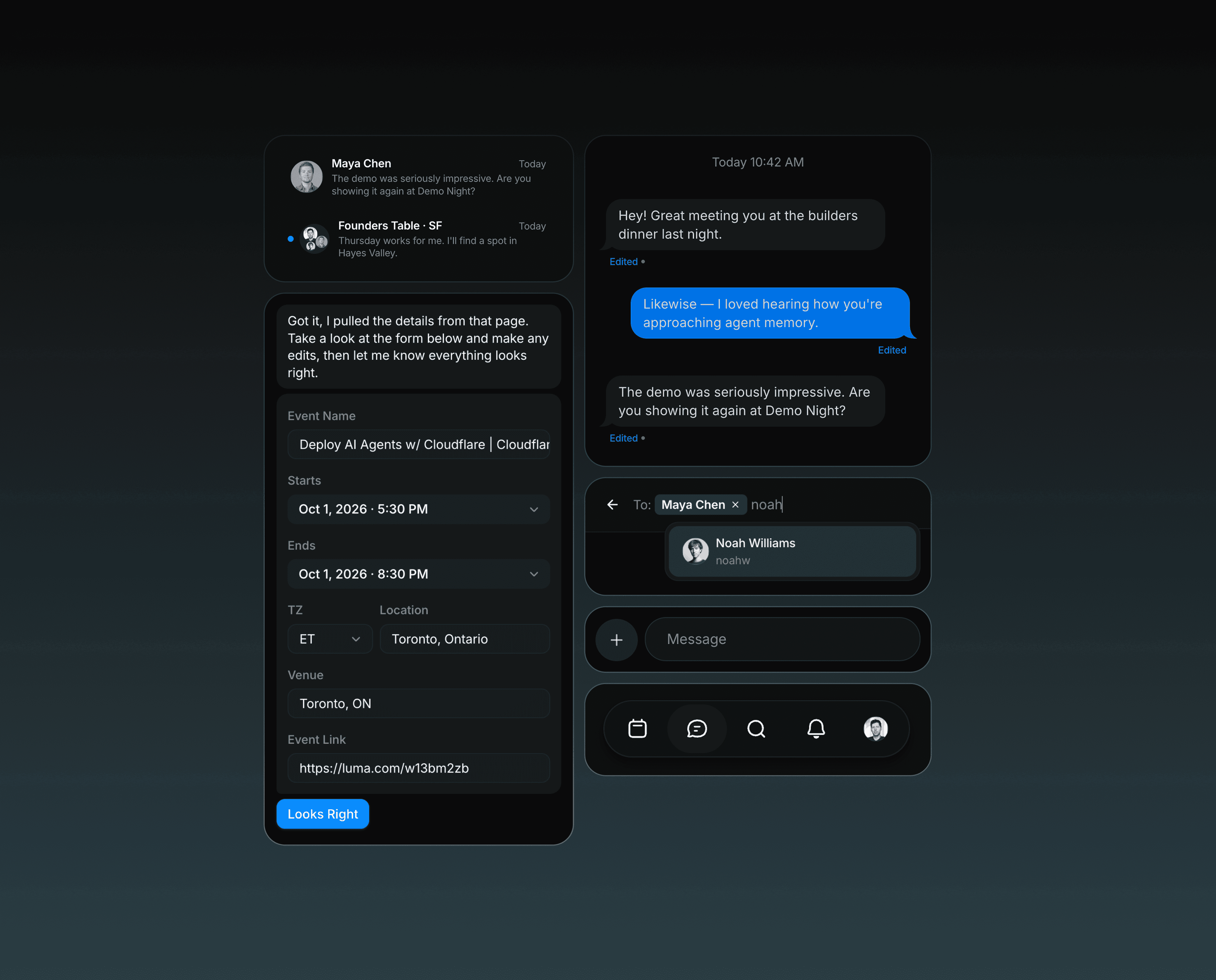 Cerebral Valley AI-assisted event creation and community chat components