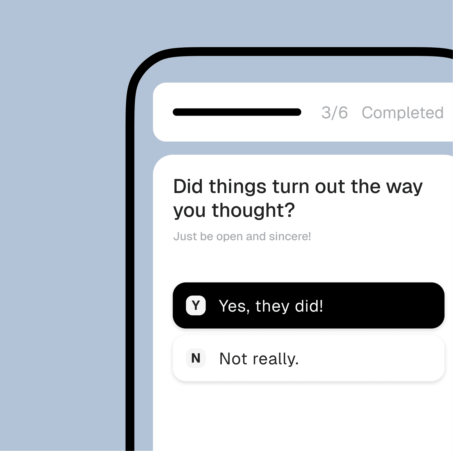 Feedback survey question on mobile with yes and no answers